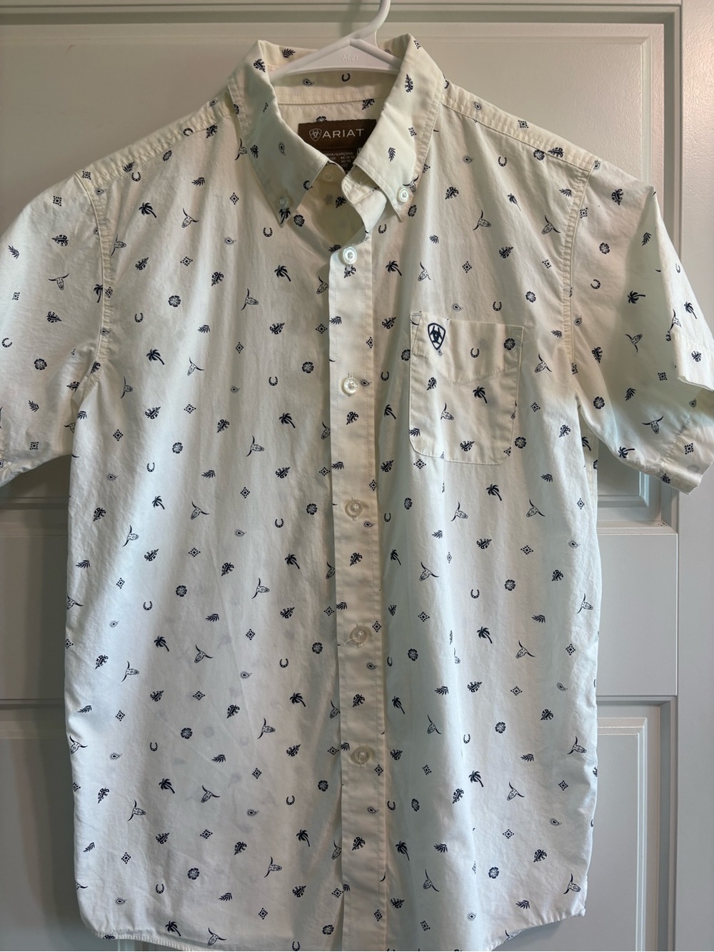 Ariat Boys White Short-Sleeve Button-Down Shirt